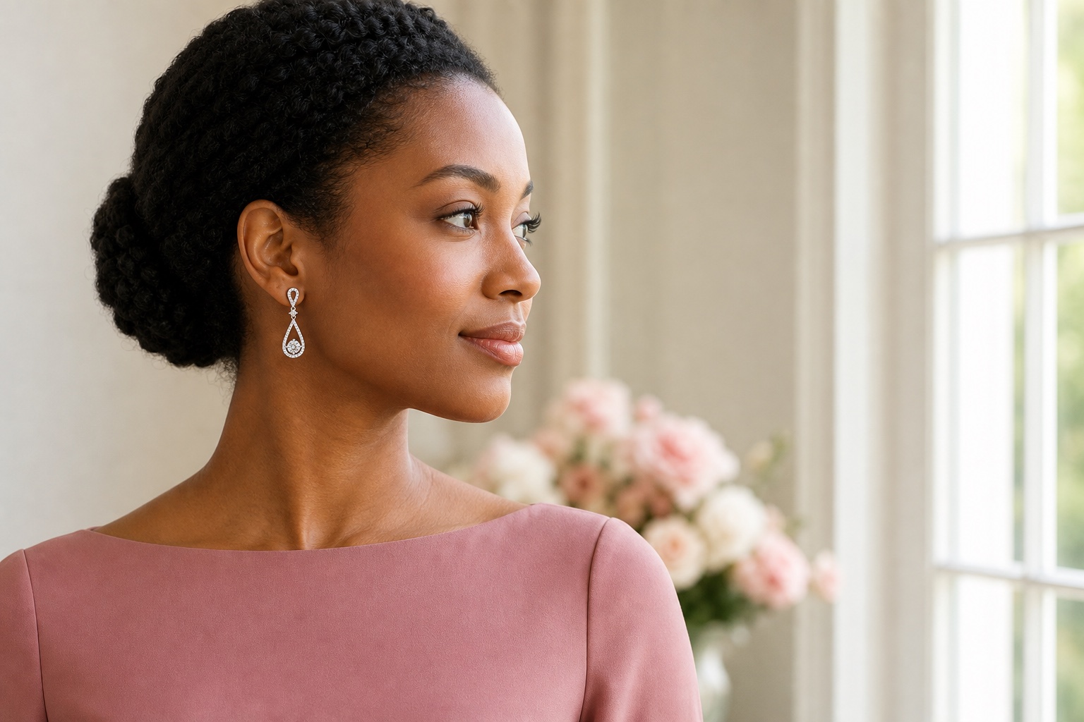 Blush occasion-dress and jewelry styling reference