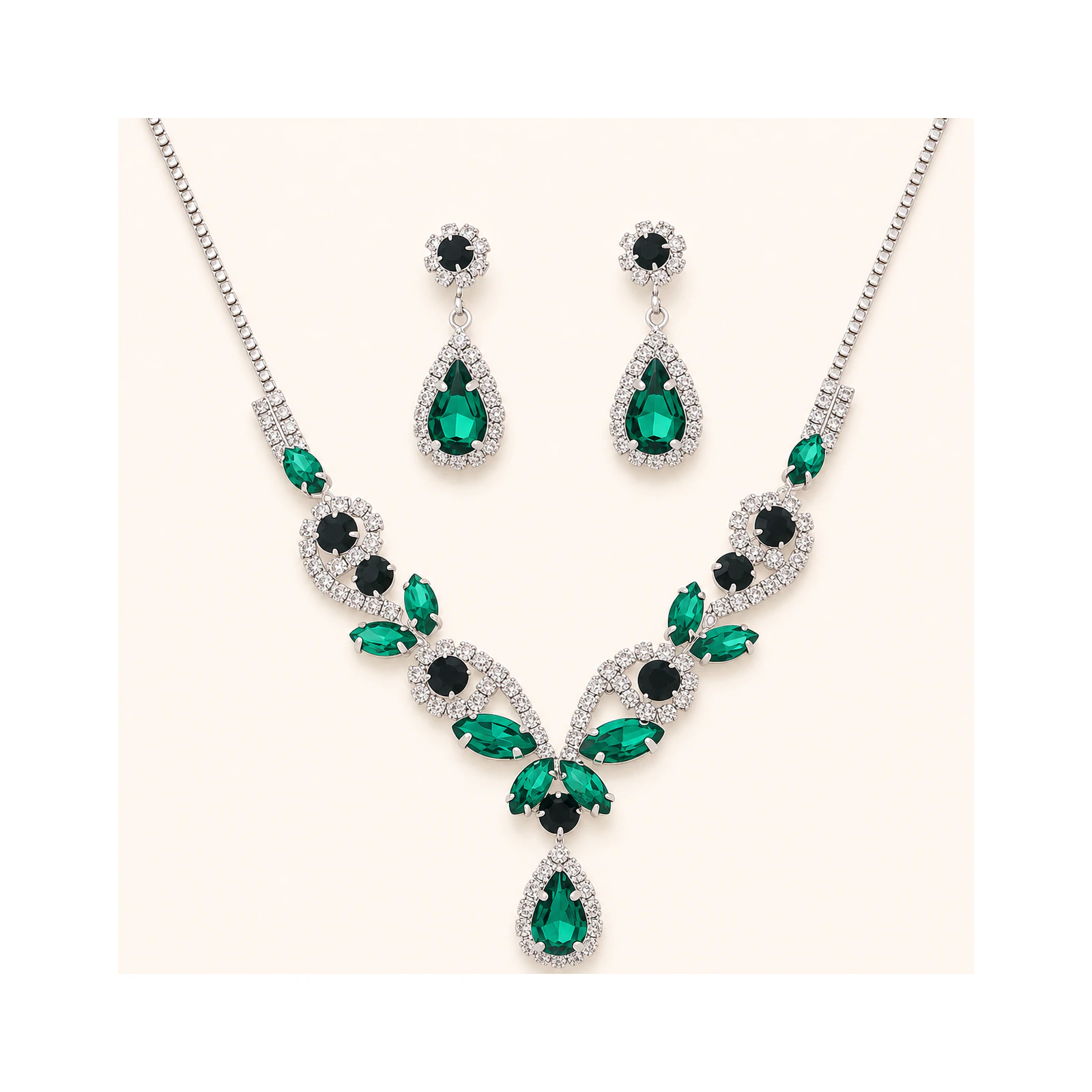 Black Emerald Leaf Necklace Set