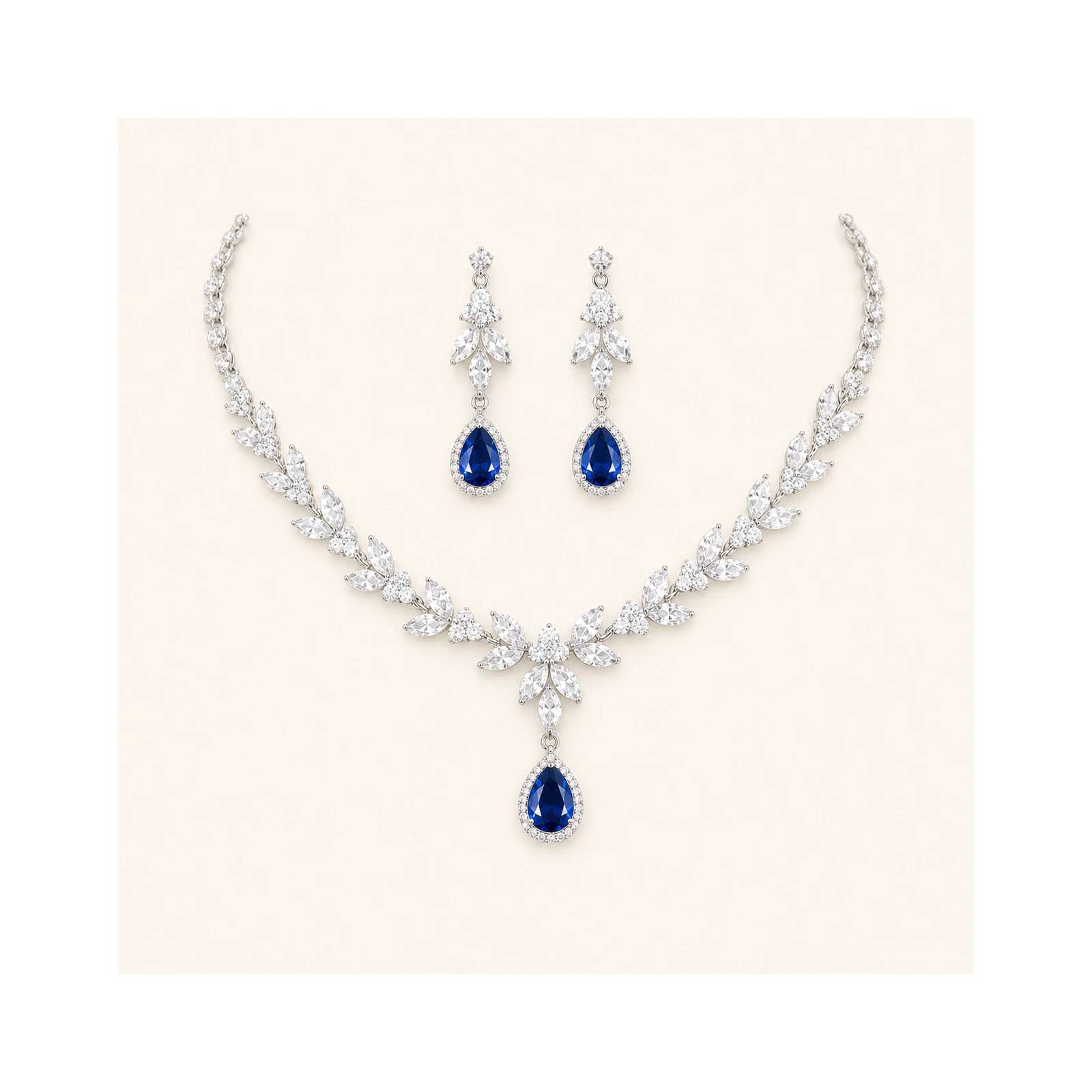Blue Drop Prom Necklace Set
