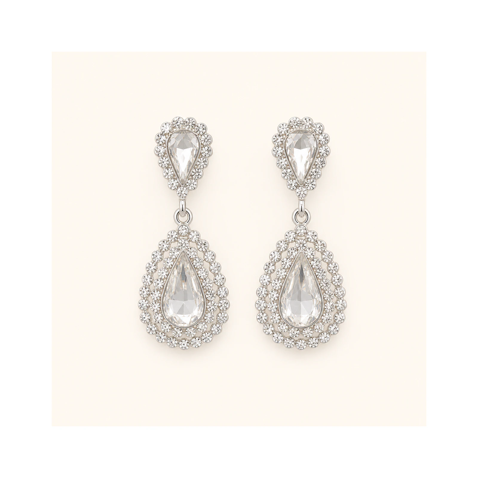 Crystal Teardrop Clip-On Occasion Earrings