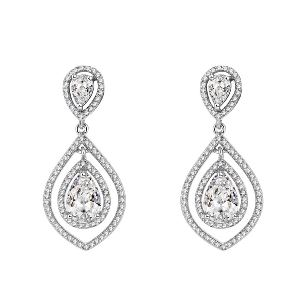Bridal Crystal Teardrop Drop Earrings Style 06