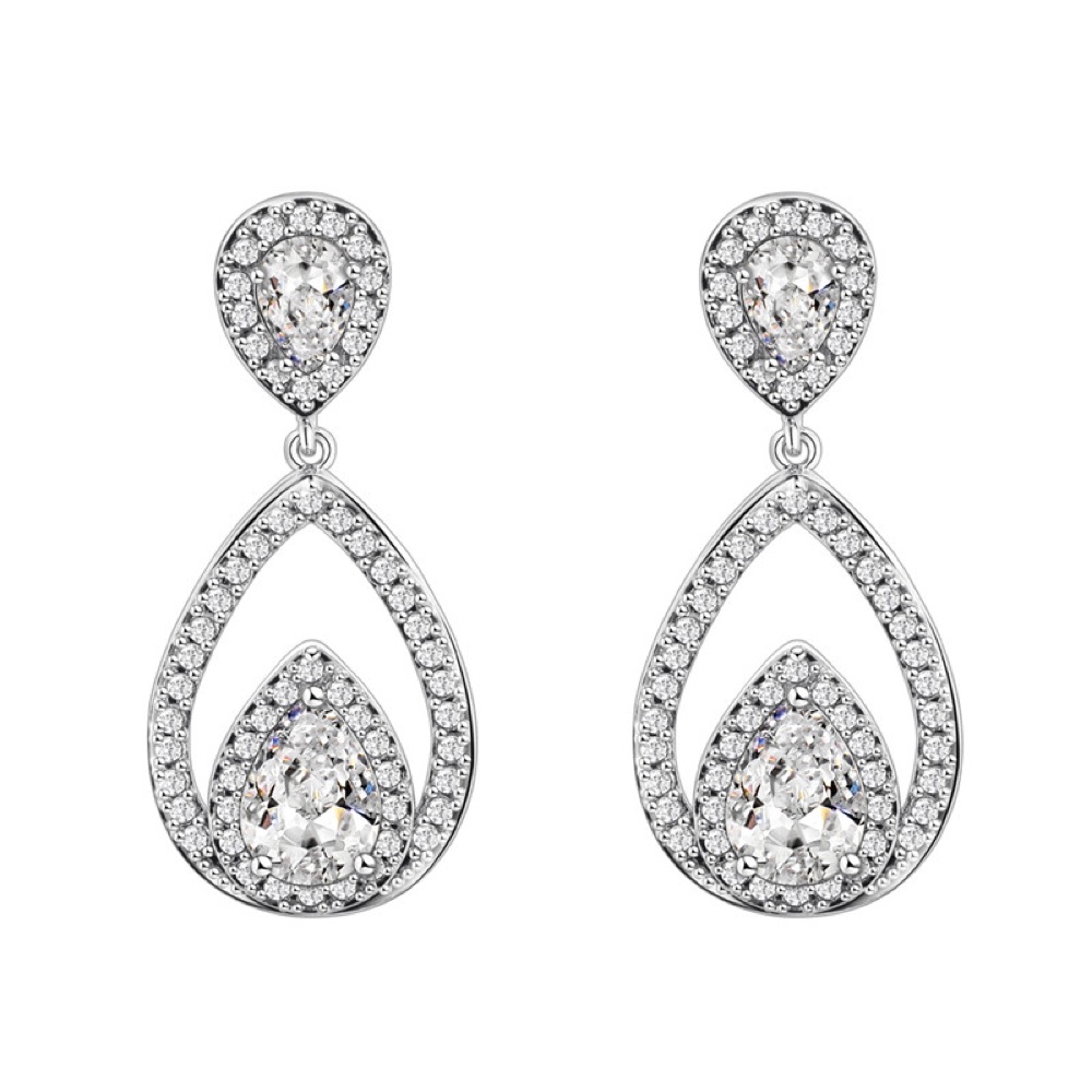 Bridal Crystal Teardrop Drop Earrings Style 07
