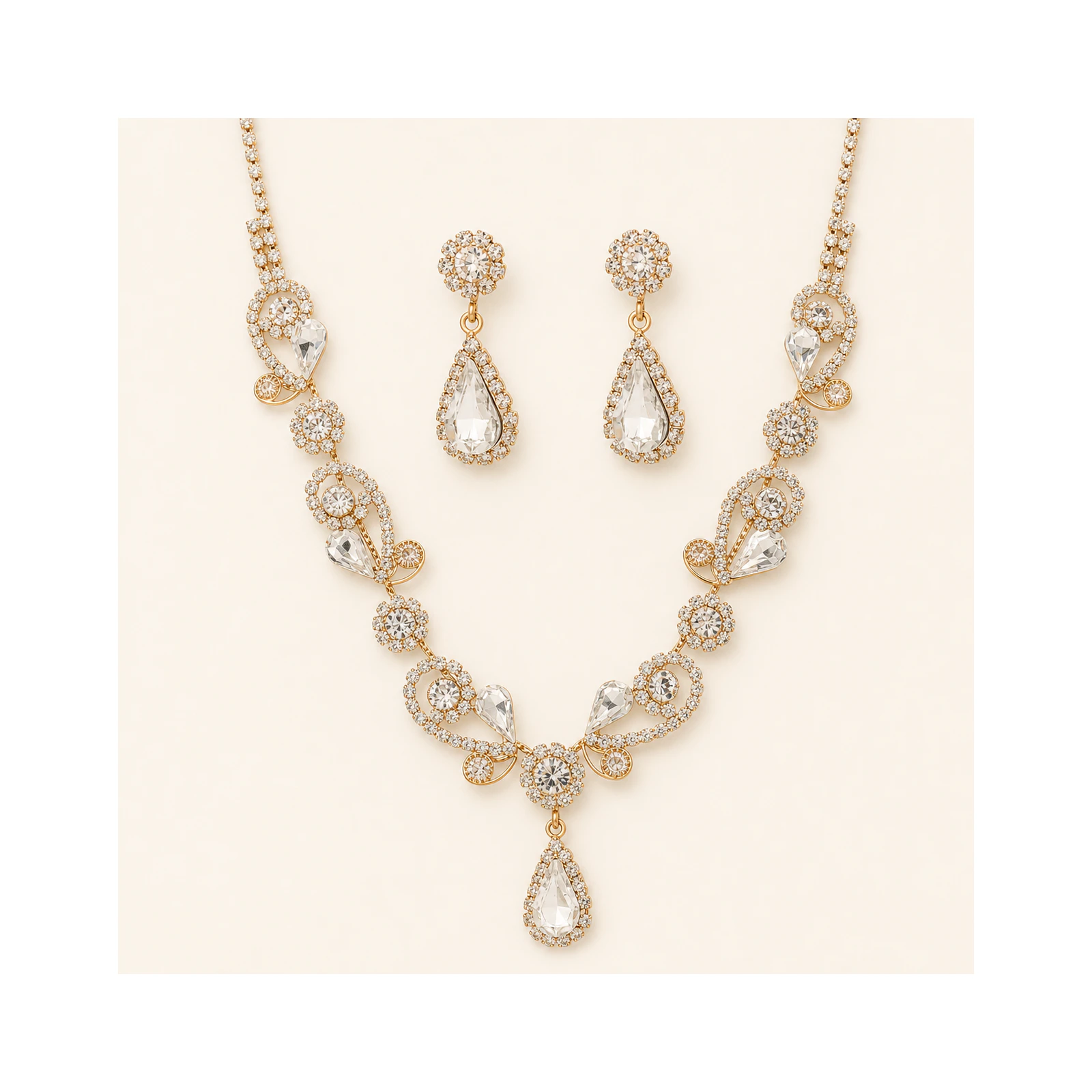 Champagne Floral Teardrop Necklace Set