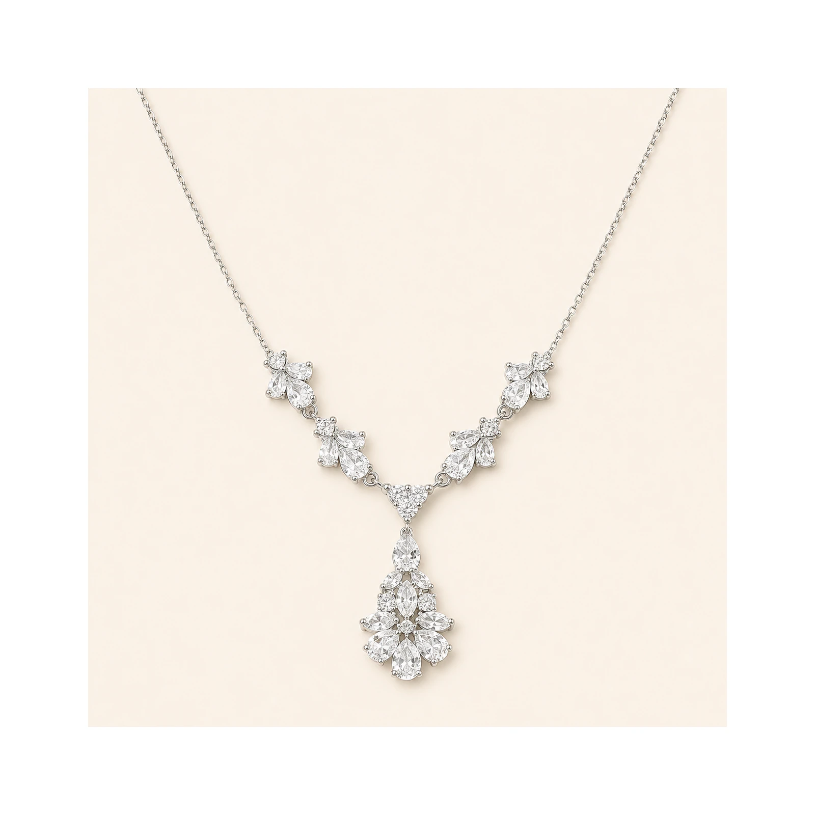 Elegant White CZ Teardrop Bridal Necklace