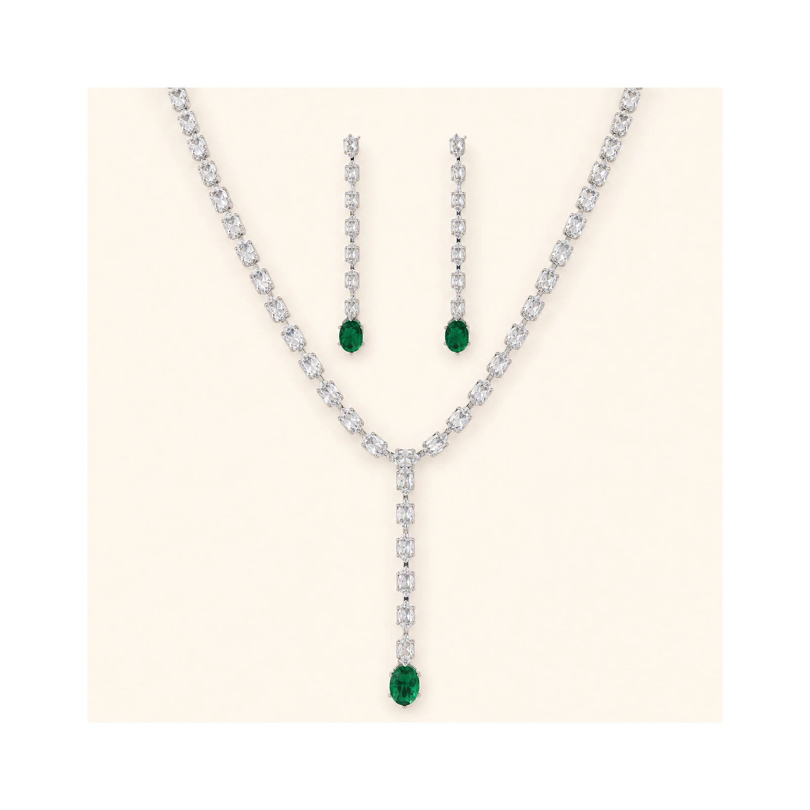 Emerald Accent Y Necklace Set