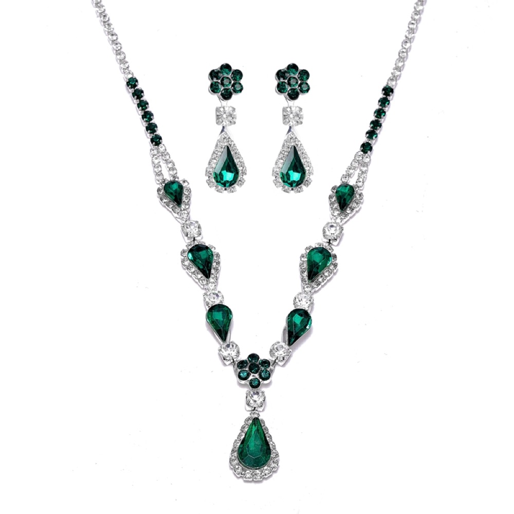 Emerald Green Teardrop Necklace Set