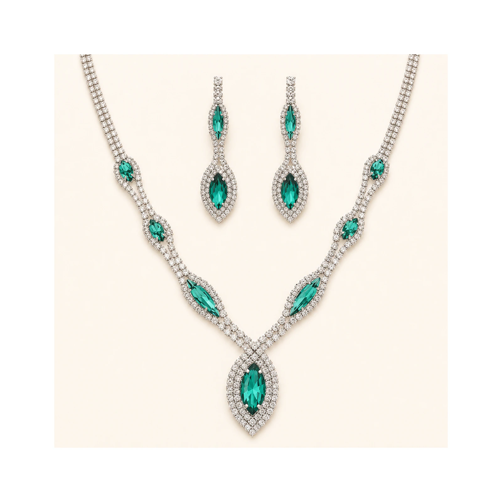 Emerald Leaf Wedding Guest Necklace Set