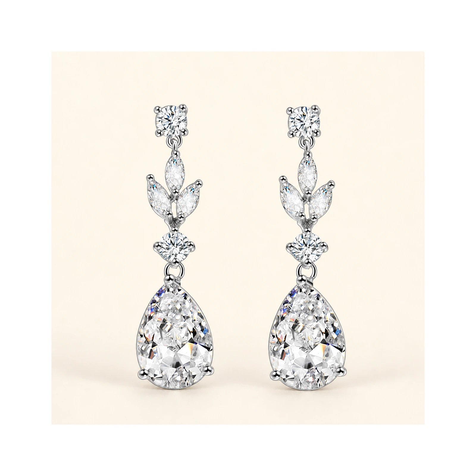 Floral Leaf Teardrop Crystal Earrings