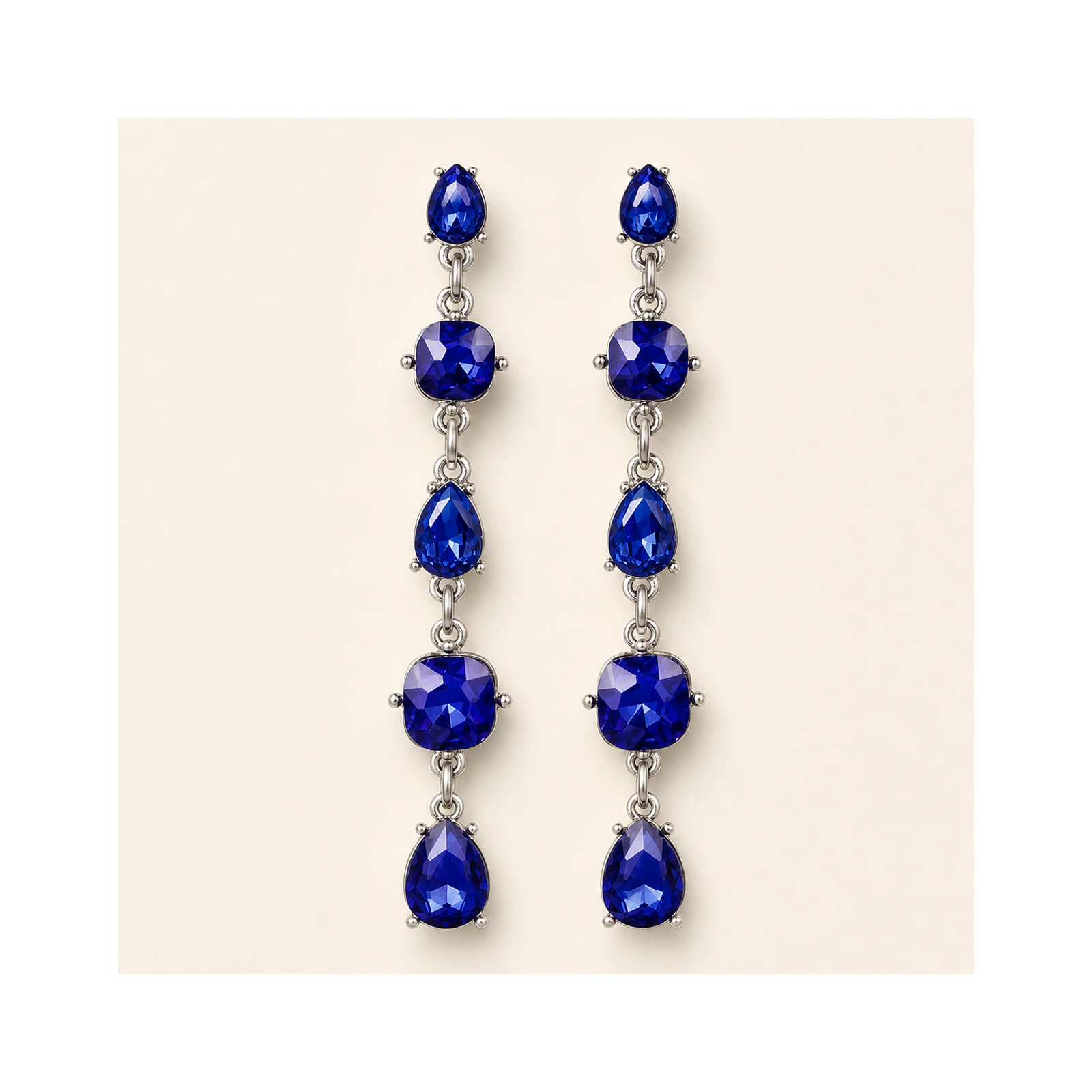Sapphire Blue Linear Crystal Earrings