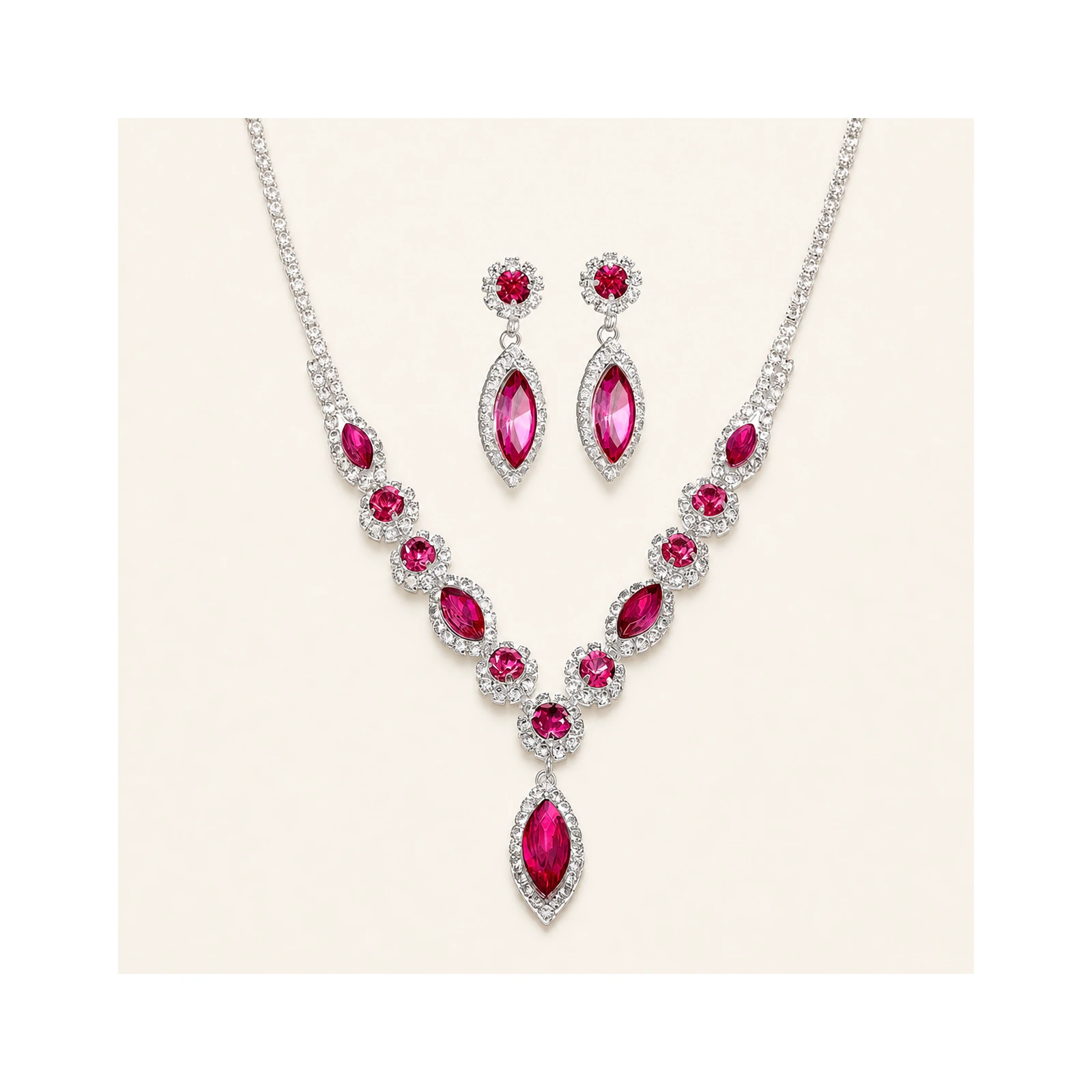 Fuchsia Teardrop Prom Necklace Set