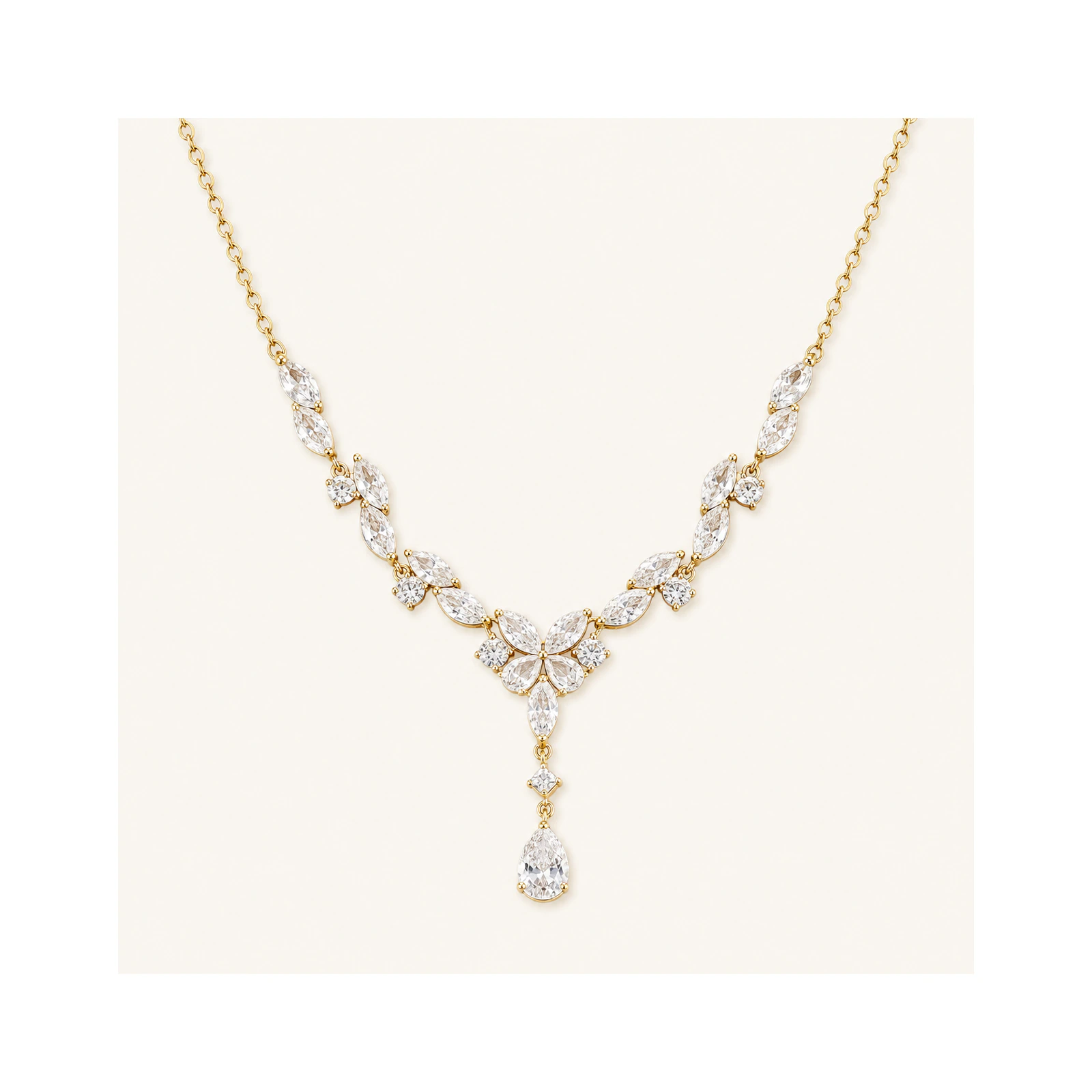 Gold Floral Teardrop Occasion Necklace