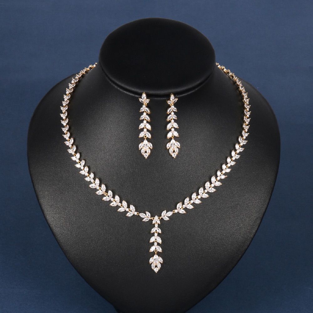 Gold Leaf Crystal Bridal Set