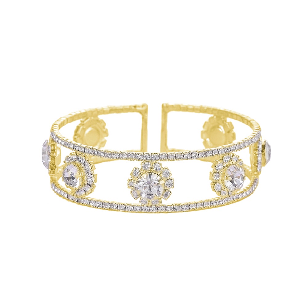 Gold Round Crystal Cuff Bracelet