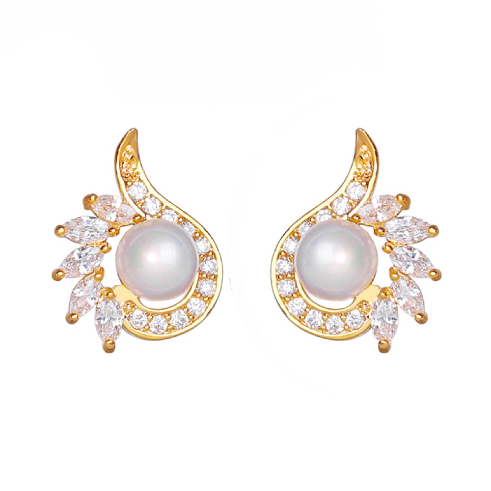 Mother of the Bride Gold Floral Pearl Earrings