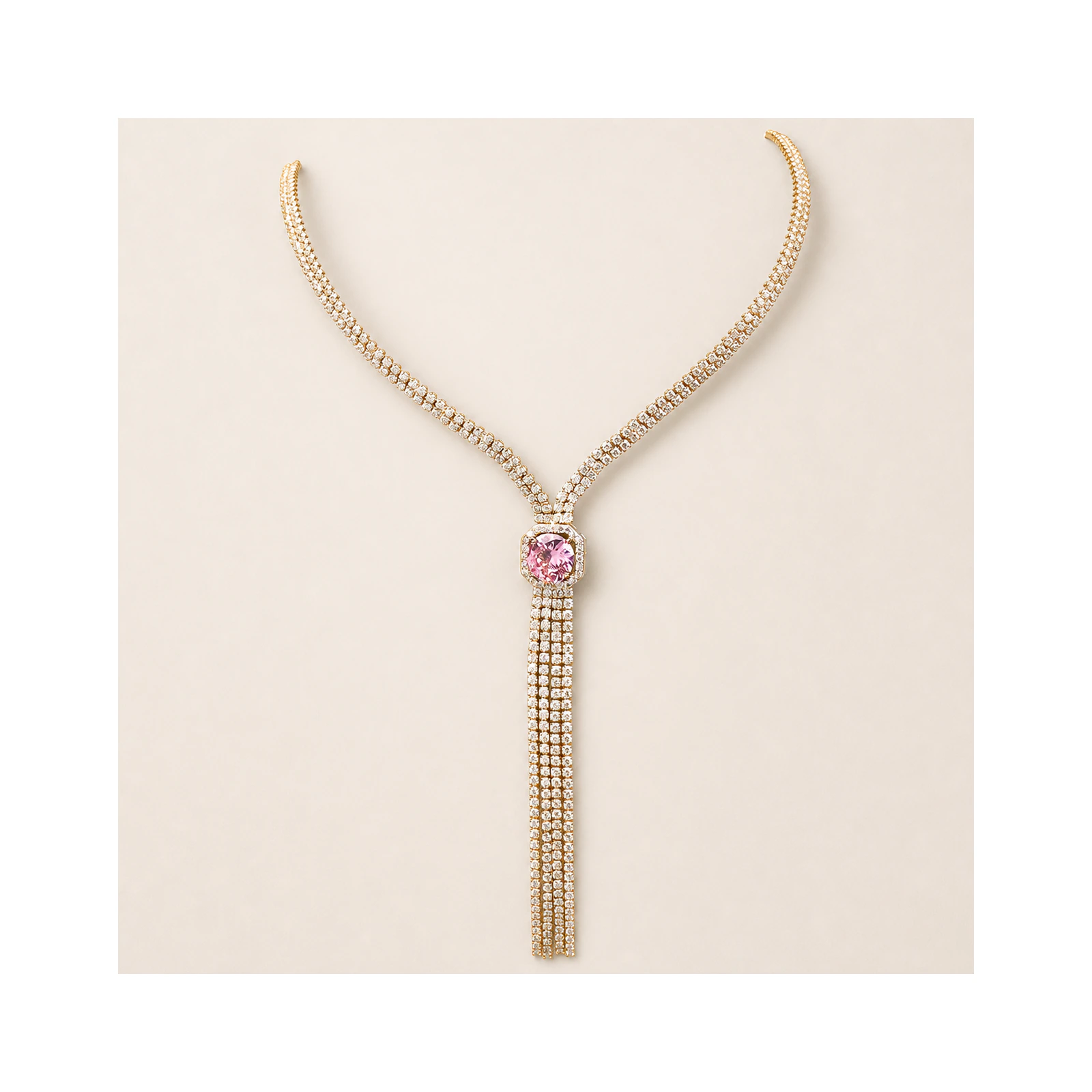 Pink Crystal Fringe Y Necklace