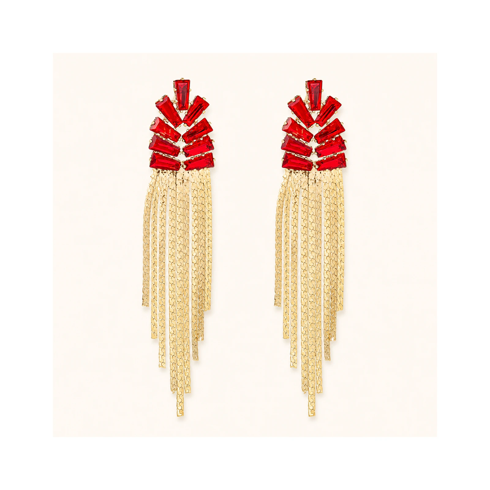 Ruby & Gold Tassel Statement Earrings