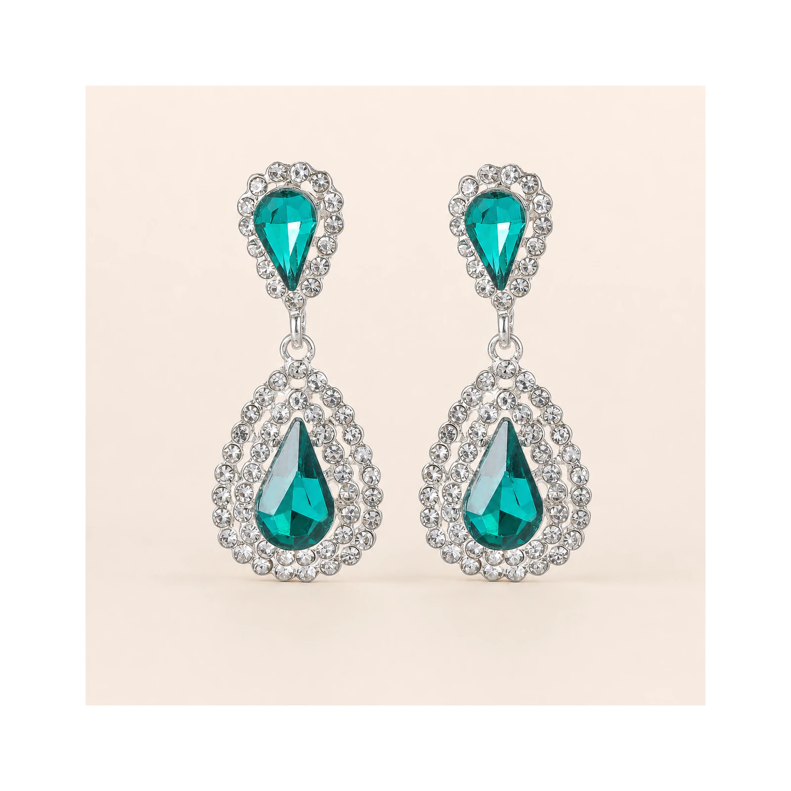 Aqua Double-Teardrop Crystal Earrings