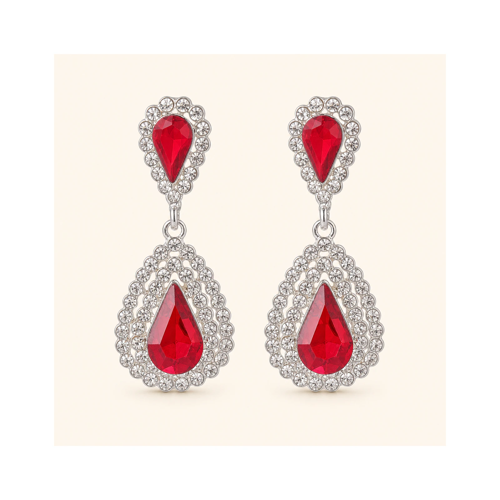Ruby Double-Teardrop Crystal Earrings