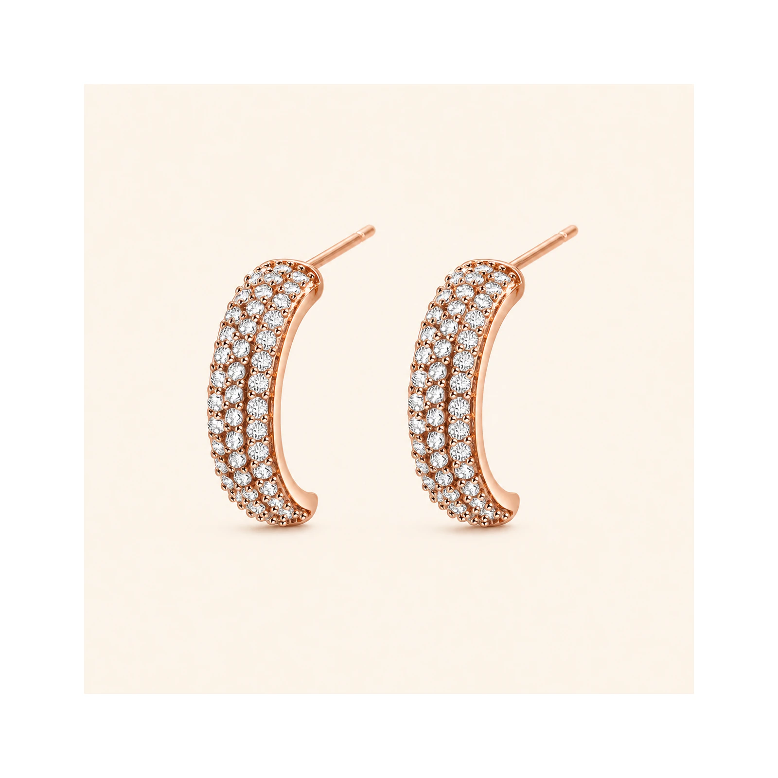 Rose Gold Curved Crystal Earrings