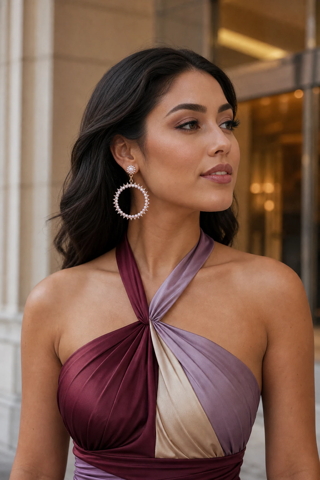 Halter dress bodice with visible jewelry styling