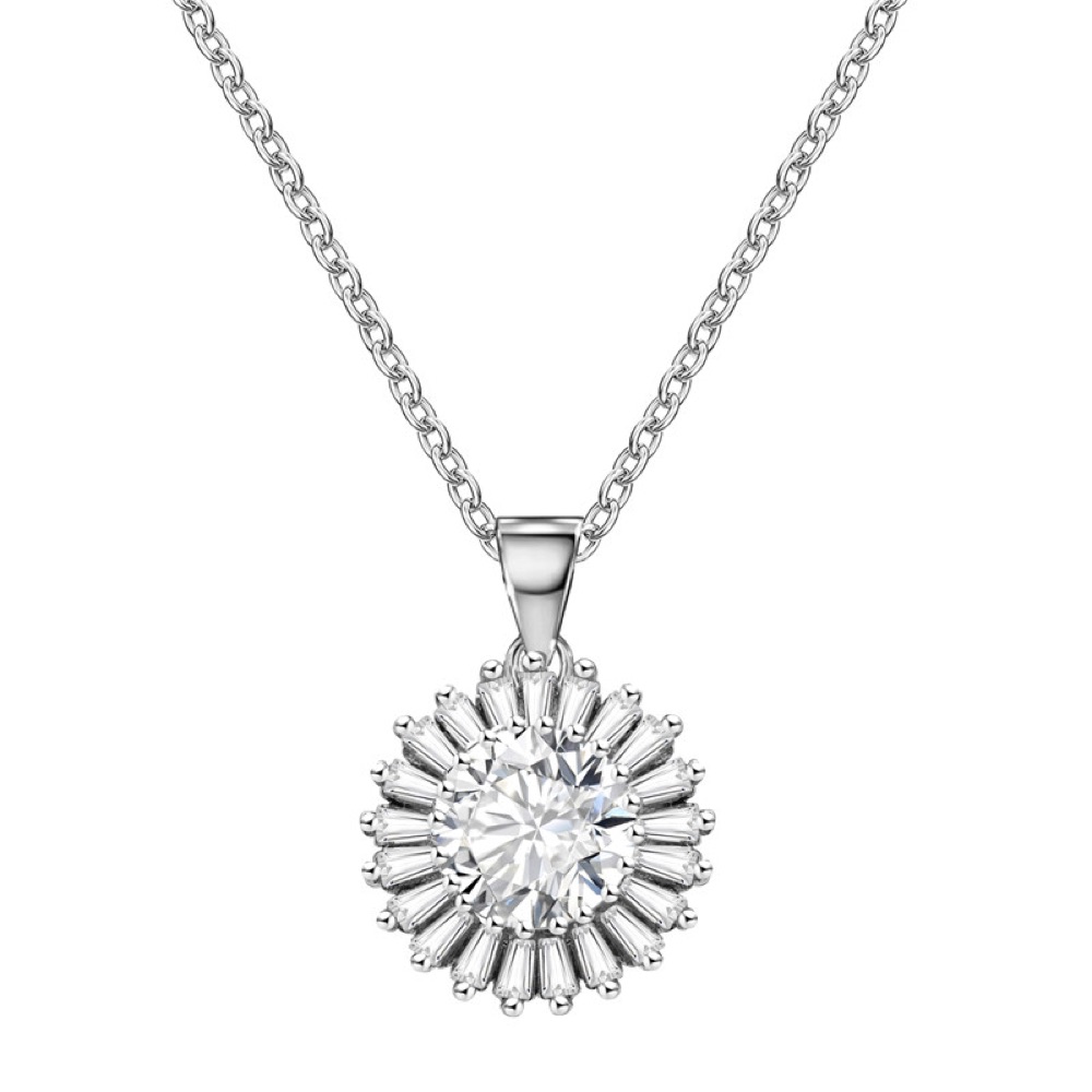Round Sunburst CZ Necklace Set