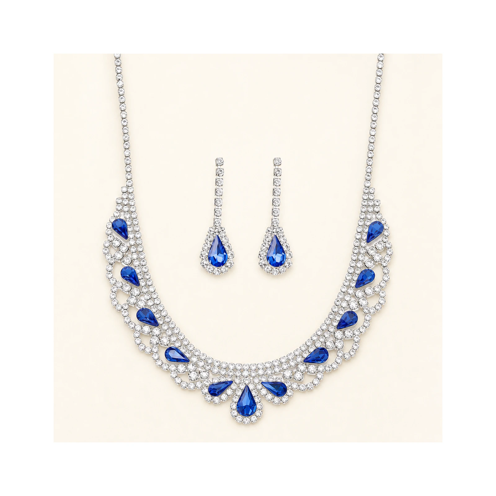 Royal Blue Teardrop Rhinestone Jewelry Set