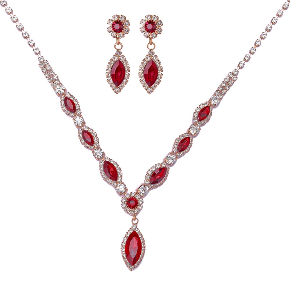 Ruby Red Rhinestone Necklace Set