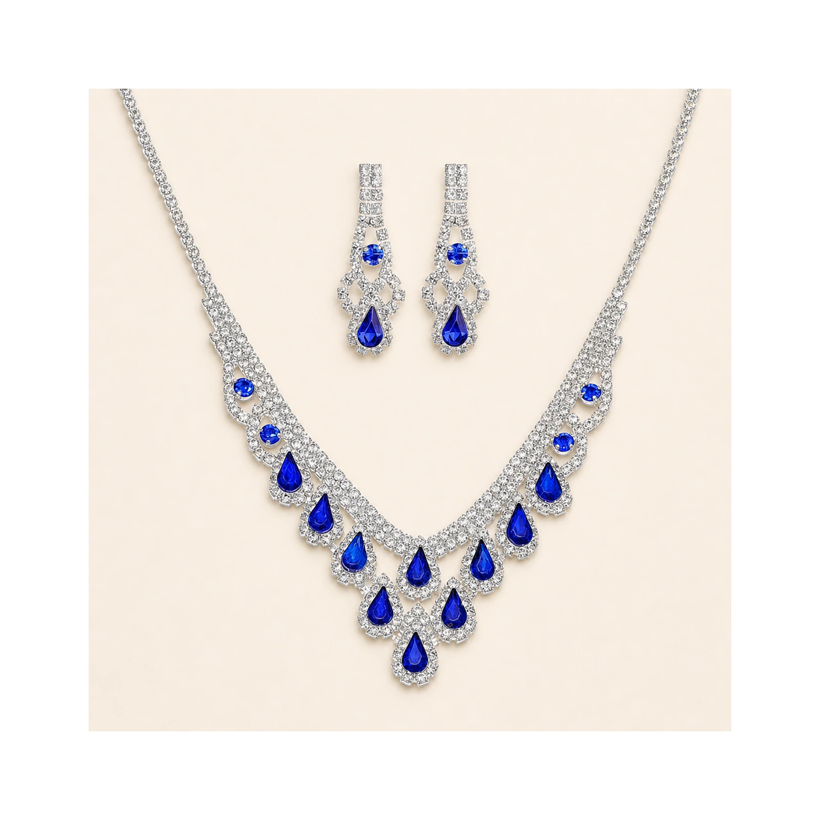 Sapphire Blue Teardrop Statement Necklace Set