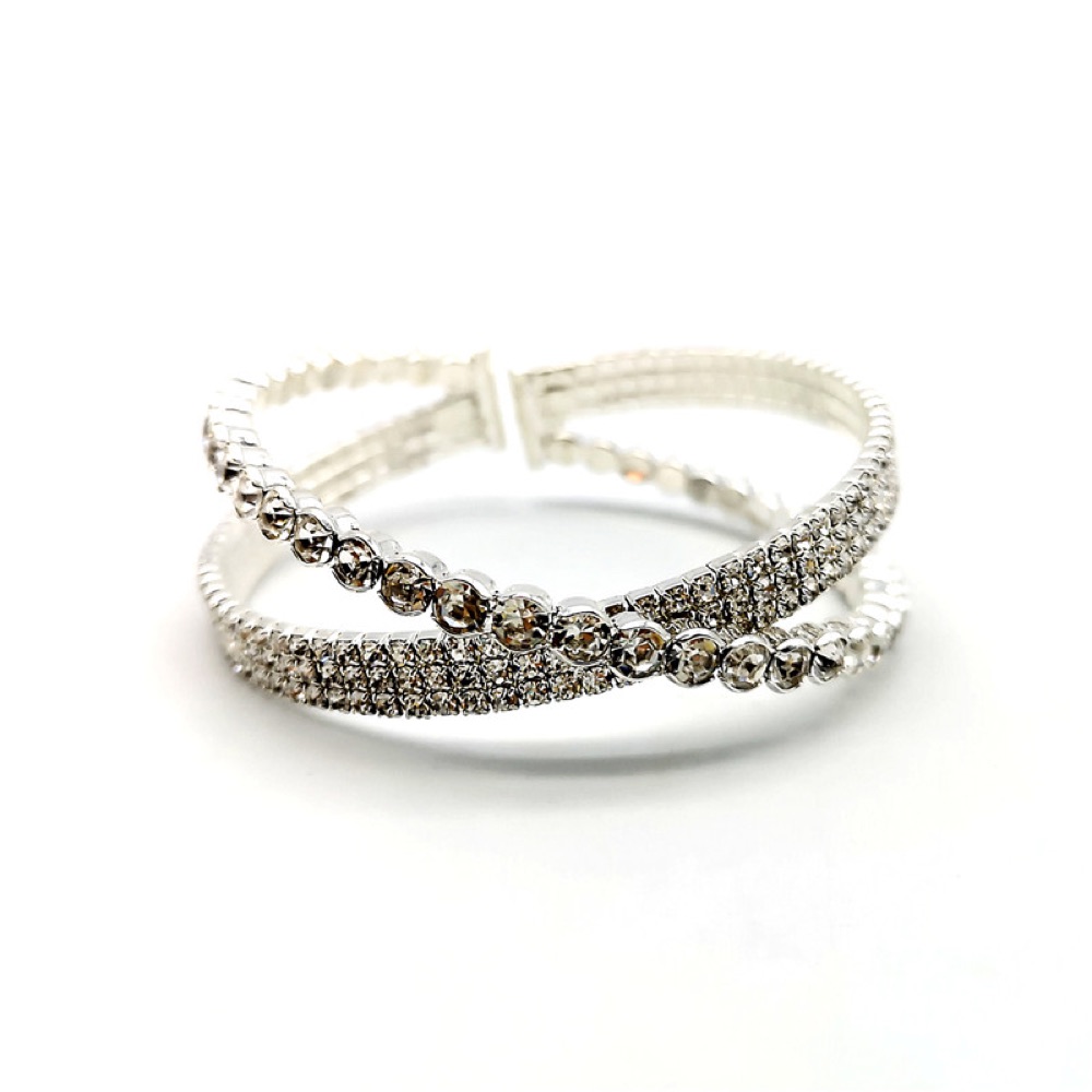 Silver Cross Crystal Bangle
