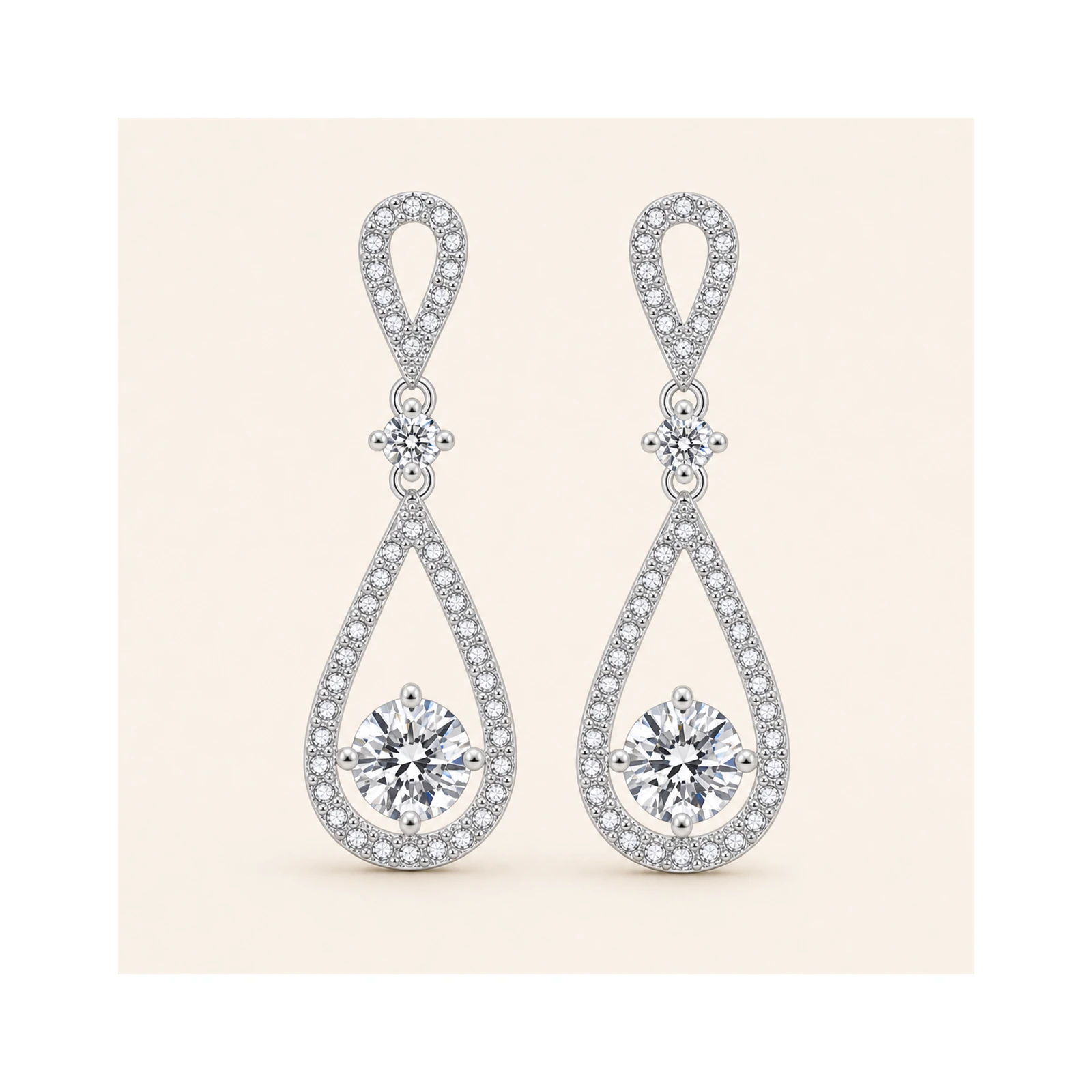 Silver Open Teardrop Crystal Earrings