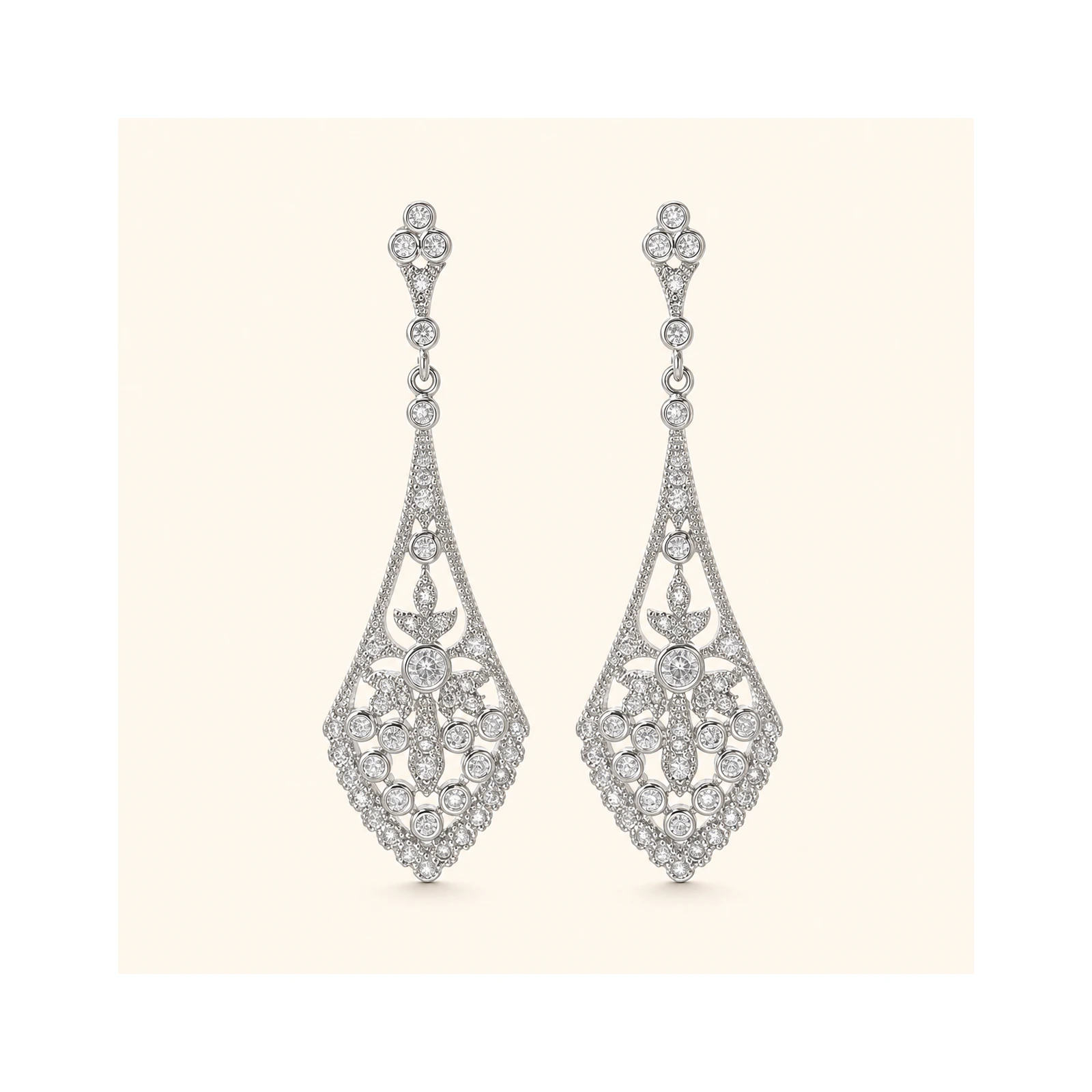 Silver Openwork Crystal Chandelier Earrings