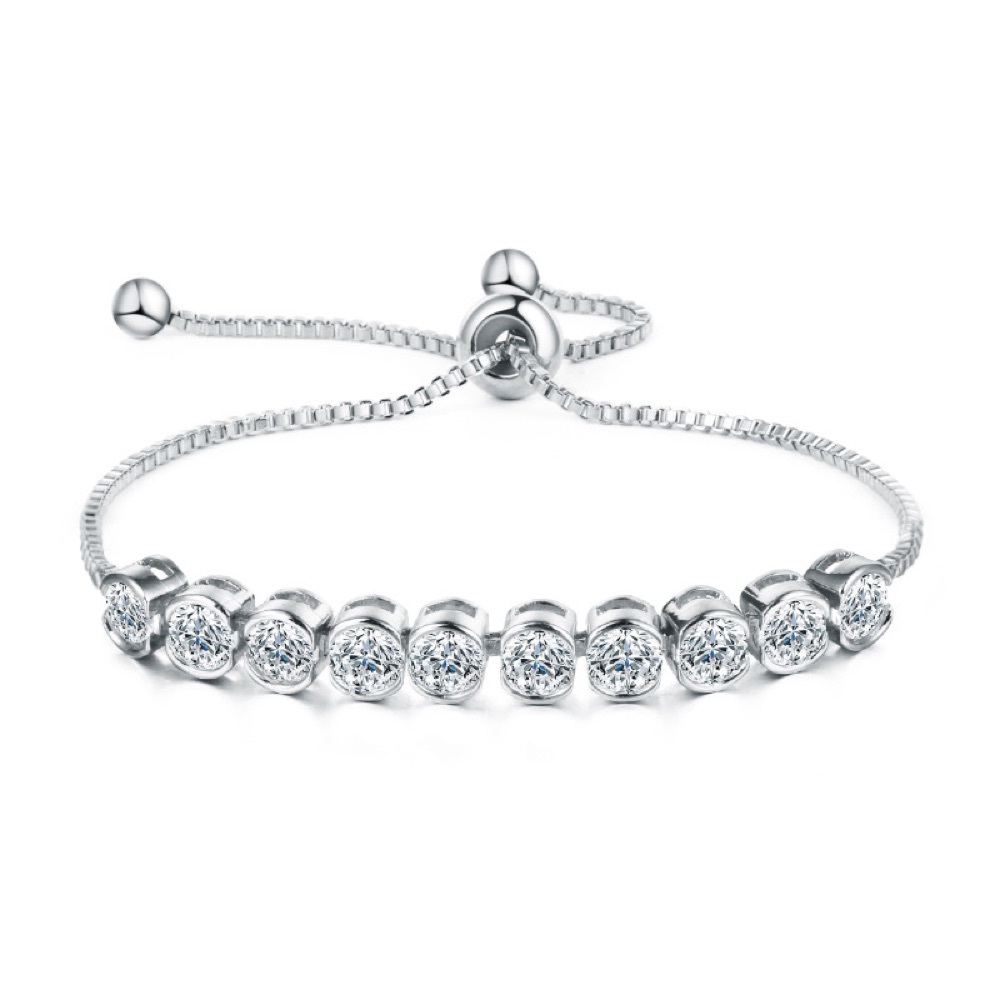 Silver Round Crystal Tennis Bracelet
