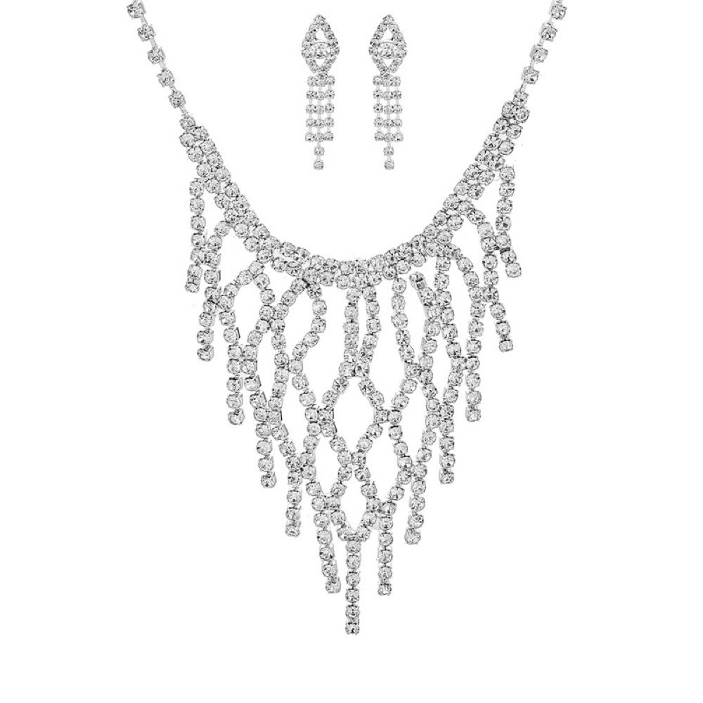 Statement Rhinestone Fringe Gala Necklace Set