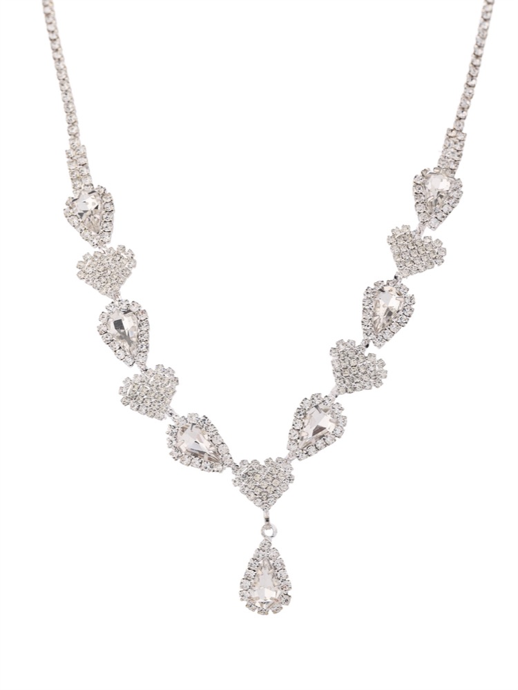 White Crystal Leaf Bridal Necklace Set