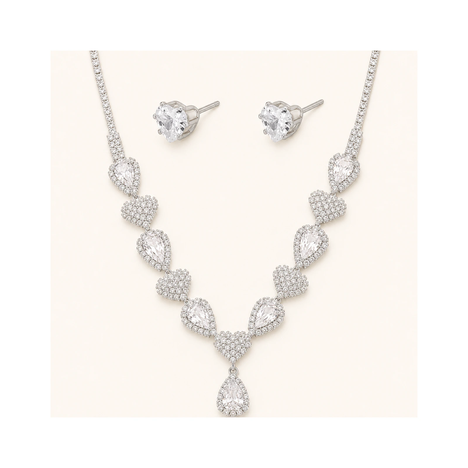 White Crystal Leaf Bridal Necklace Set