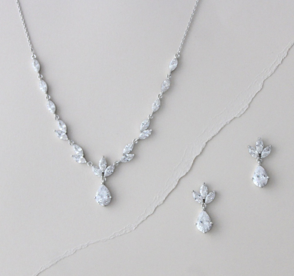 White CZ Bridal Necklace and Earrings Set