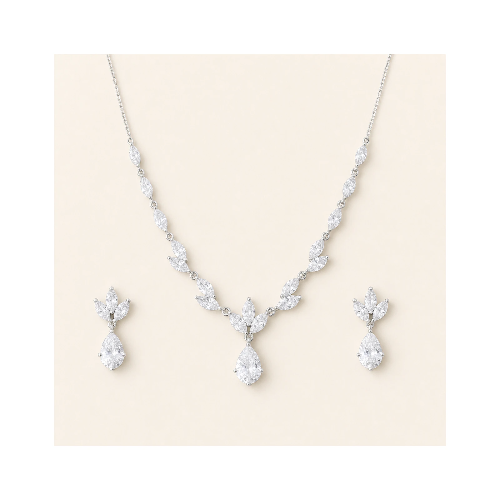 White CZ Bridal Necklace And Earrings Set
